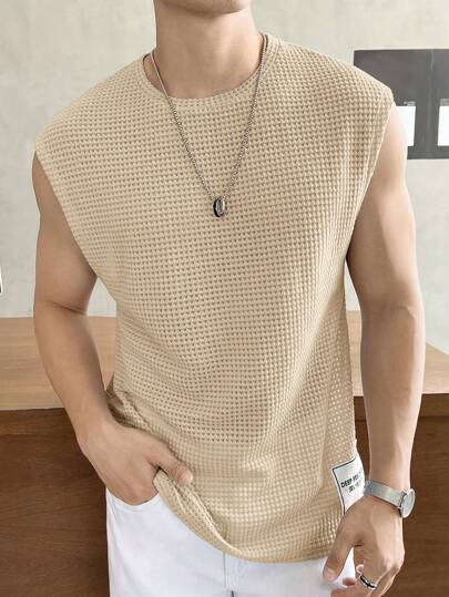 SWAVVY Men Summer Leisure Solid Color Wide Strap Tank Top