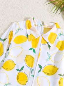 Tween Girl Lemon Print Relaxed Vacation Kimono Cardigan