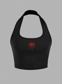 SHEIN EZwear 紅色蜘蛛紋黑白2入組露背背心套裝，夏季女士運動休閒背心 - 黑與白 - 查看 3
