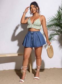 Breezaya Große Größen Urlaub Freizeit Plissee Denim Minirock Shorts