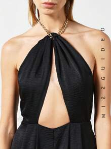 MISSGUIDED Cut Out Twist Halter Jumpsuit - Black - View 3