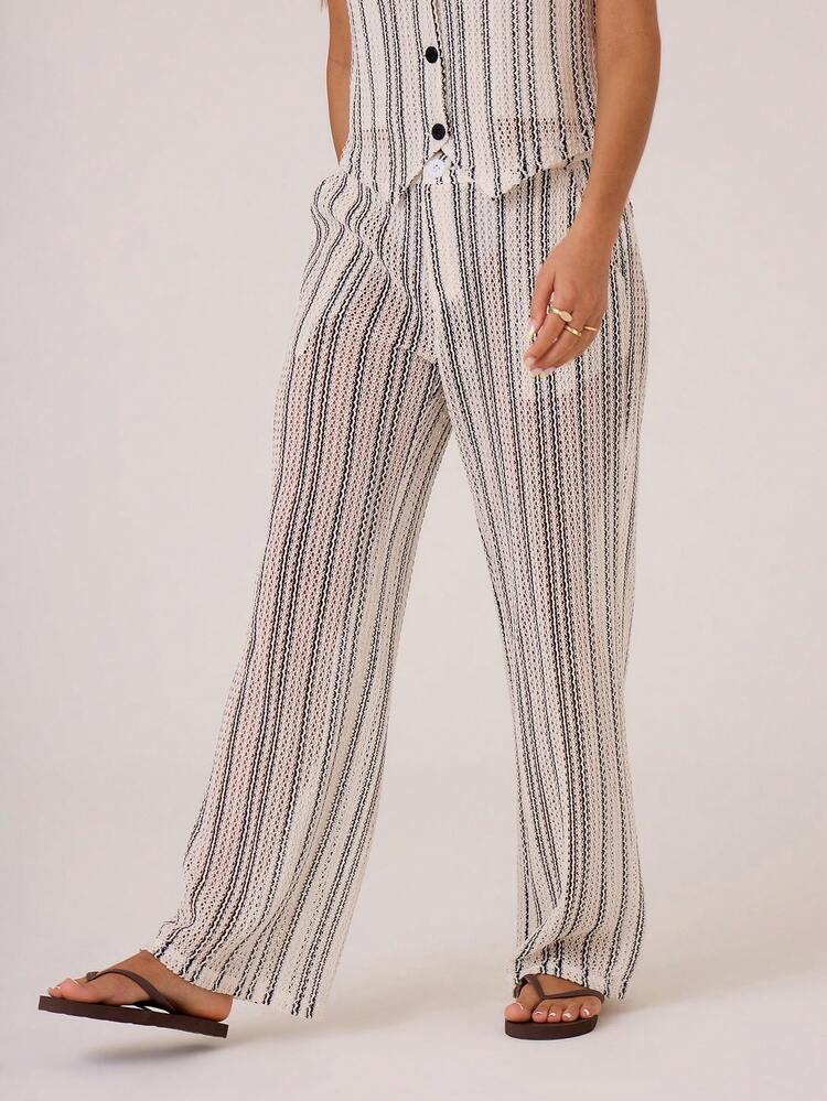 Women Boho Textured Stripe Straight Leg Trousers Summer Pants Elegant Sexy Chic Casual