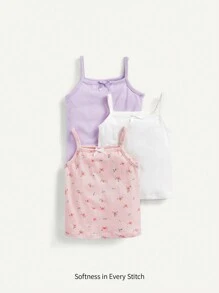 Cozy Pixies Baby Girl Bowknot Decorated Tank Tops Set (3pcs)