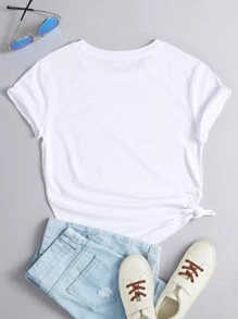 INAWLY Women Summer Heart Print Round Neck Short Sleeve Casual T-Shirt Graphic Tees Women Tops