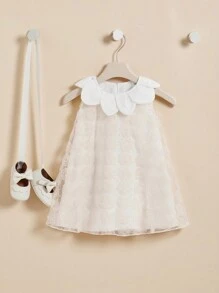 Baby Girl Sweet Princess Style Hollow Out Flower Sundress For Summer - Beige - View 1