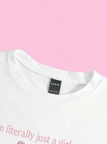 Flirla Camiseta holgada para mujer talla grande "Soy literalmente solo una chica" camiseta corta con eslogan - Blanco - Ver 4