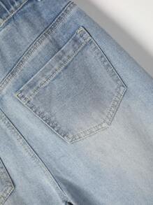 少年男童運動風格獨特的休閒水洗直腿牛仔褲 - 藍色 - 查看 8