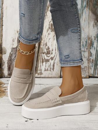 Fall/Winter Women Fashion Plus Size Comfortable Loafers With Waterproof Platform, Slip-On Khaki Casual Sports Shoes,Sneakers For Women