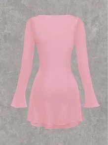 SHEIN EZwear Romantic White Mesh Dress - Pink - View 2