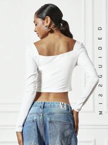 MISSGUIDED Tay áo dài Cổ Trái tim Top Cây trồng - trắng - Xem 2