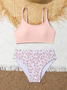 Tween Girl Bikini Set With Random Print - Pink - View 4