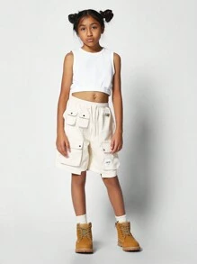 SUMWON Tween Girl Gathered Hem Tank Crop Top - White - View 4