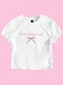 Flirla Camiseta holgada para mujer talla grande "Soy literalmente solo una chica" camiseta corta con eslogan - Blanco - Ver 3
