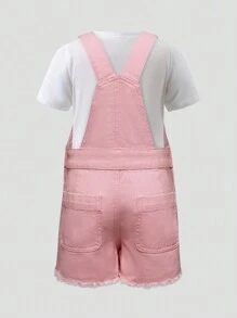 Salopette et combinaison en jean rose mignonnes et polyvalentes pour le port quotidien des jeunes filles - Rose bonbon - Voir 2