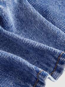 SHEIN MOD Women Summer Casual Denim Top With Metal Grommet Decorated Neck Tie - Medium Wash - View 3