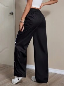 StreetHx Casual Butterfly & Letter Printed Drawstring Straight Leg Pants Fall Cloth For Women