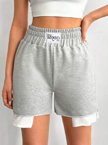 EURMUSE Women Elastic High Waist Short - Grey - View 1