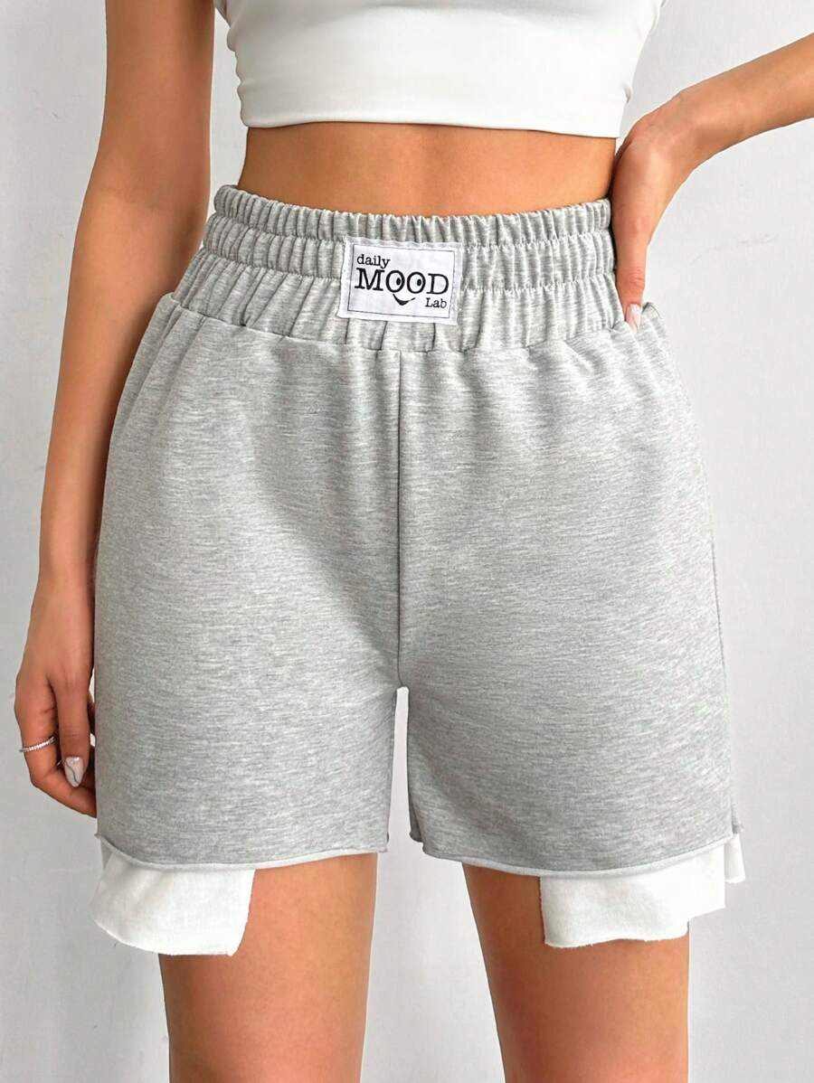 EURMUSE Women Elastic High Waist Short - Grey - View 1