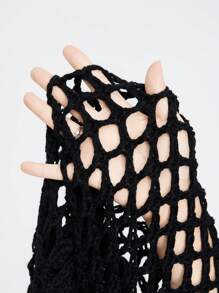 ROMWE Goth Sudadera de punto y pantalón acampanado para mujer con atractivo diseño de huecos - Negro - Ver 7