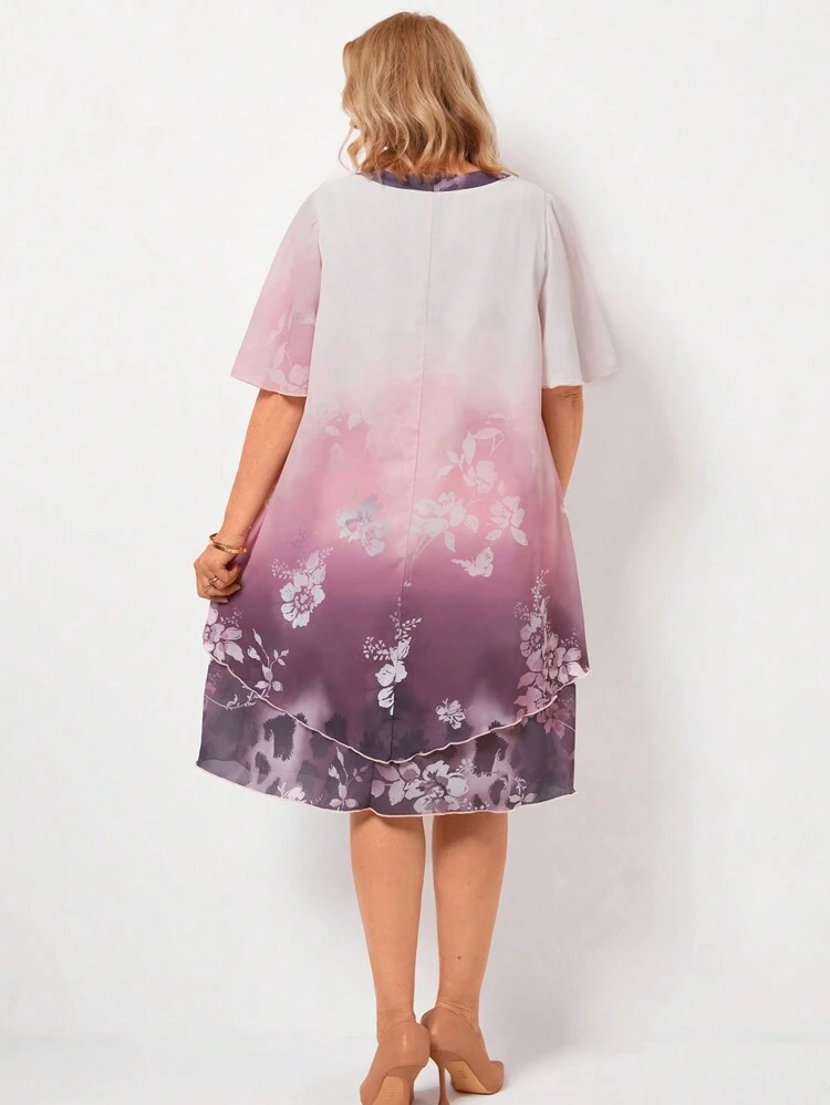 Plus Size Women's Round Neck Printed Casual Holiday Spring/Summer Ripe Elegant   Mom Dress