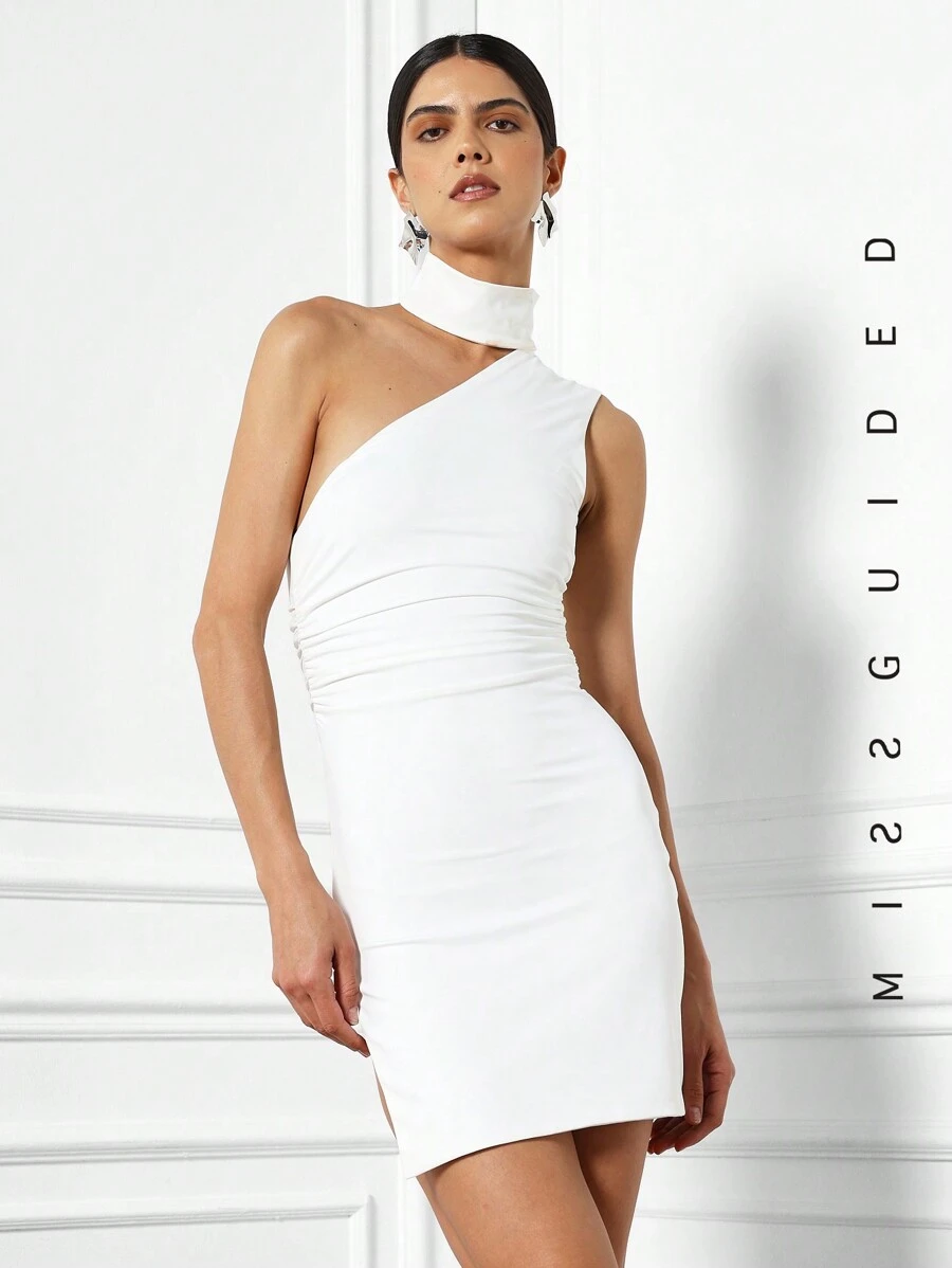MISSGUIDED One Shoulder Mini Dress - White - View 1