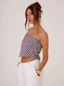 MUSERA Allover Printed Woven Summer Casual Bandeau Top Spring Summer Holiday Vacation - Yellow - View 3
