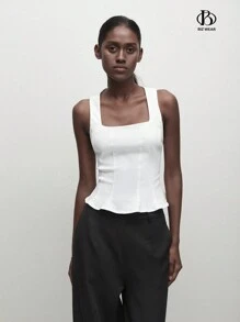 BizChic Women's Basic Square Neck Wide Strap Fitted Camisole, Urban Commute Office Business Casual Wear, Party & Gathering Outfit - White - View 4