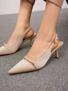 SheIn BIZ 女士优雅尖头中跟白色细跟凉鞋，舒适鞋子，毕业高跟鞋，舞会高跟鞋，适合夏季万圣节