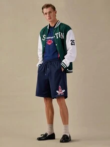 Manfinity VCAY Pantalones cortos casuales para hombres con cintura con cordón y estampado de letras, verano, de vuelta al colegio