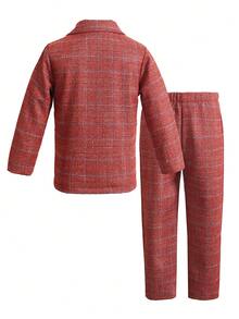 Young Boy 2pcs Performance Formal Suit, Wedding Ring Bearer, Phong cách quý ông Anh, Mùa hè/Mùa thu - Màu Đỏ Sâu - Xem 2