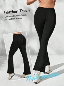 SHEIN Sport Studio Pantalones deportivos acampanados de cintura baja y ajustados de unicolor