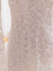 Soleia Elegant Lace Dress With Flare Sleeves And Open Back For Spring/Summer - White - View 10