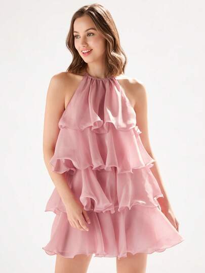 Enchnt Vestido romántico con forma de sombrilla Halter para unas vacaciones de verano