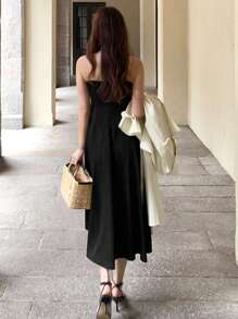 DAZY Women Fashionable Color-Block Spaghetti Strap Sleeveless Dress Summer Sundress,Casual Women Dresses Maxi Dress - Black - View 2