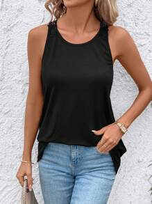 SHEIN Clasi 音乐节后背蕾丝夏季背心，暑假 - 黑色 - 查看 4