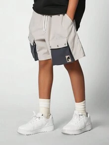 SUMWON 儿童男女通用尼龙工装短裤，带撞色口袋 - 卡其色 - 查看 3