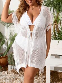 SHEIN Swim Curve Plus Size Tassel Tie Beach Cover Up Dress For Spring/Summer - Multicolor - View 1