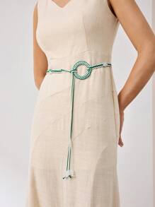MOTF PREMIUM 1PC WOMEN'S BOHEMIAN STYLE WOVEN GREEN & WHITE BELT, SUITABLE FOR VACATION - Multicolor - View 3