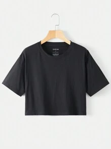 INAWLY 女性時尚純色140g短上衣，露腰T恤