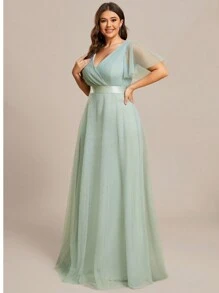 EVER-PRETTY Robe de demoiselle d'honneur à taille haute avec body froncé en maille, grande taille