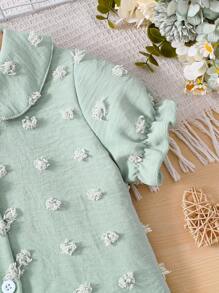 Young Girl Simple Woven Shorts And Short-Sleeved Loose Casual Two-Piece Home Clothes - Green - View 4