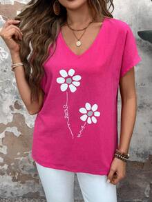 SHEIN LUNE Summer Loose-Fit Women Short-Sleeved Shirt With Floral Print In Pink - Multicolor - View 4