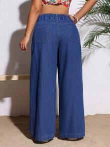 SHEIN LUNE Plus Size Women Casual Loose Wide Leg Jeans With Pockets For Daily Wear - Blue - View 2