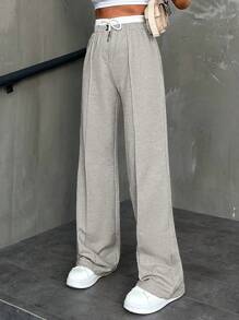 EURMUSE Women CottnLine Drawstring Waist Front Button Pants - Grey - View 2