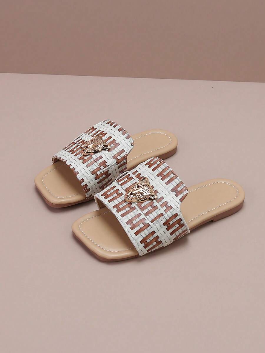 Sandales plates pour enfants avec boucle décorée d'une tête de léopard