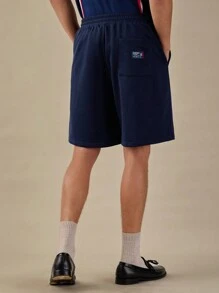 Manfinity VCAY Pantalones cortos casuales para hombres con cintura con cordón y estampado de letras, verano, de vuelta al colegio