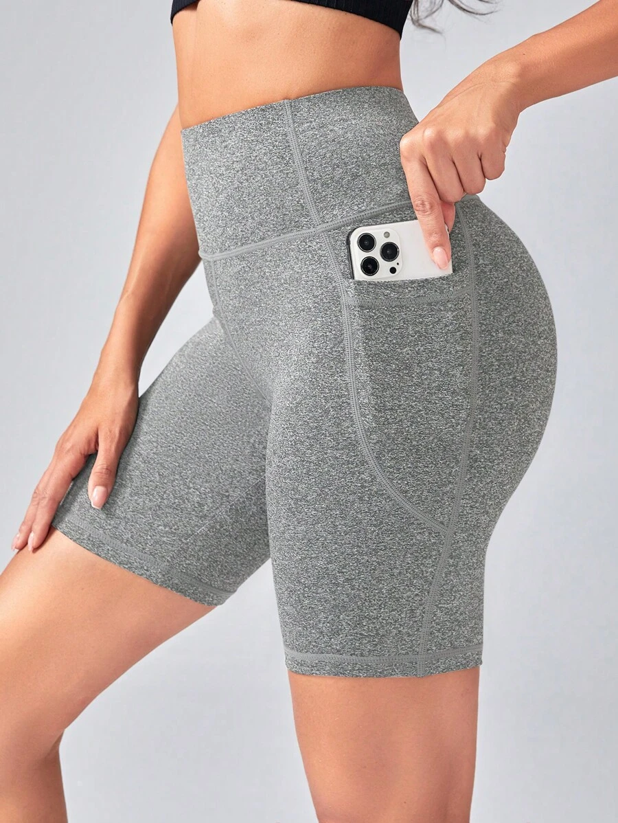 Easithlete Women Solid Color Casual Sports Shorts With Pockets - Light Grey - View 1