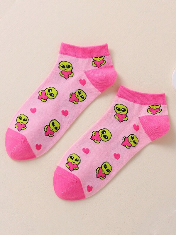 Prismacoga Artist Girlcore Kawaii Cute Alien Heart Model șosete scurte casual, vacanță, primăvară și vară, vacanță de primăvară
