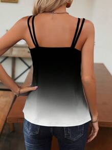 EMERY ROSE Colorblock Spaghetti Strap Tank Top Graphic Tees Women Tops - Black and White - View 2
