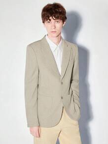 AKNOTIC Business Casual 亚麻易护理夏季梭织休闲西装外套，适合秋冬穿着 - 杏色 - 查看 2